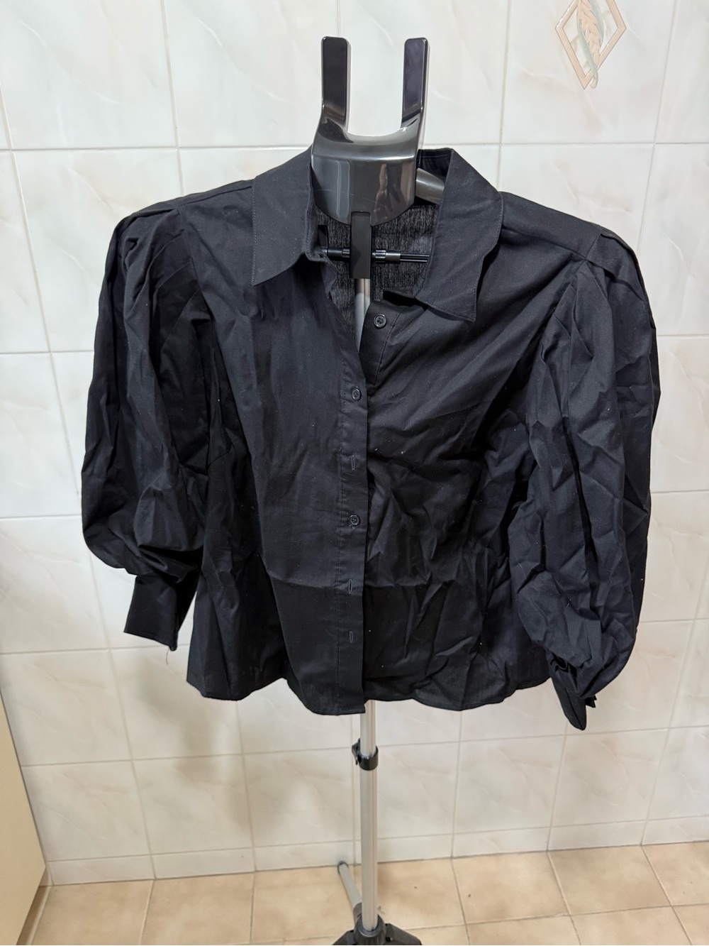 CObyCO Black Button-Up Puff Sleeve Blouse